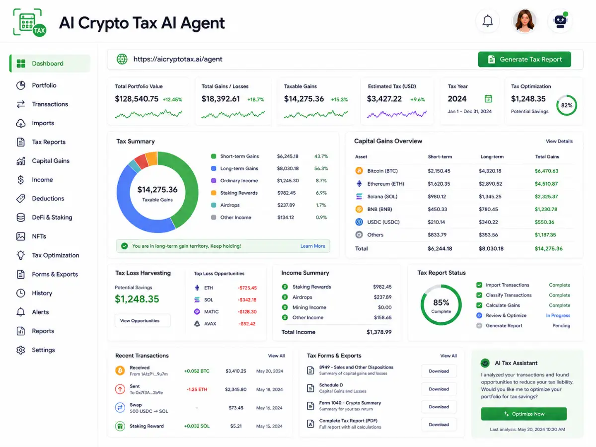 aicryptotax.app AI crypto tax app — dashboard preview